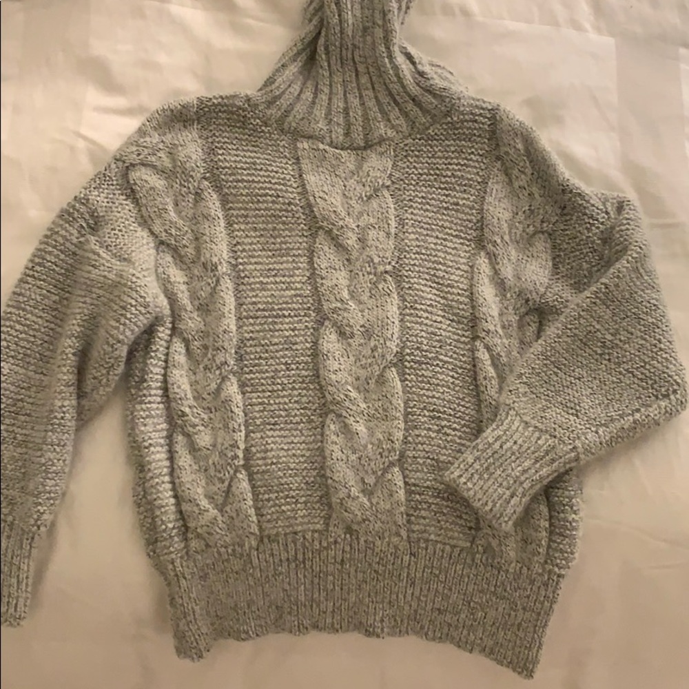 Grey Turtleneck Knit Sweater